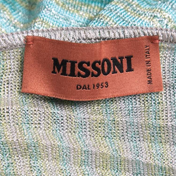 Pre Owned Missoni Blue/Green Lurex Knit One Shoulder Maxi Dress S