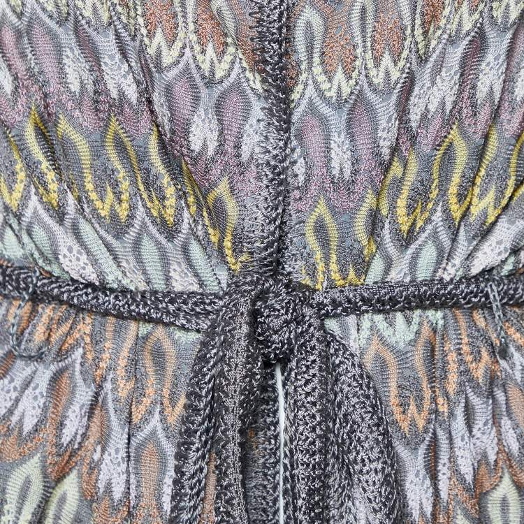 Pre Owned Missoni Multicolor Patterned Knit Belted Long Coat M