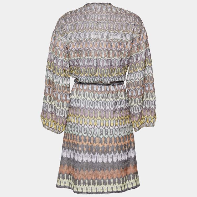 Pre Owned Missoni Multicolor Patterned Knit Belted Long Coat M