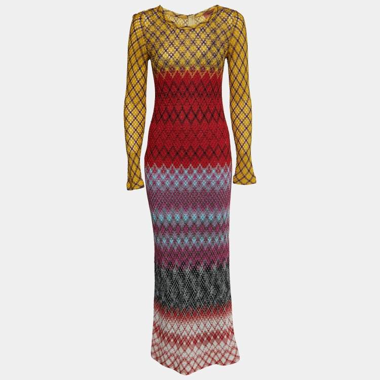 Pre Owned Missoni Multicolor Patterned Lurex Knit Long Sleeve Maxi Dress S