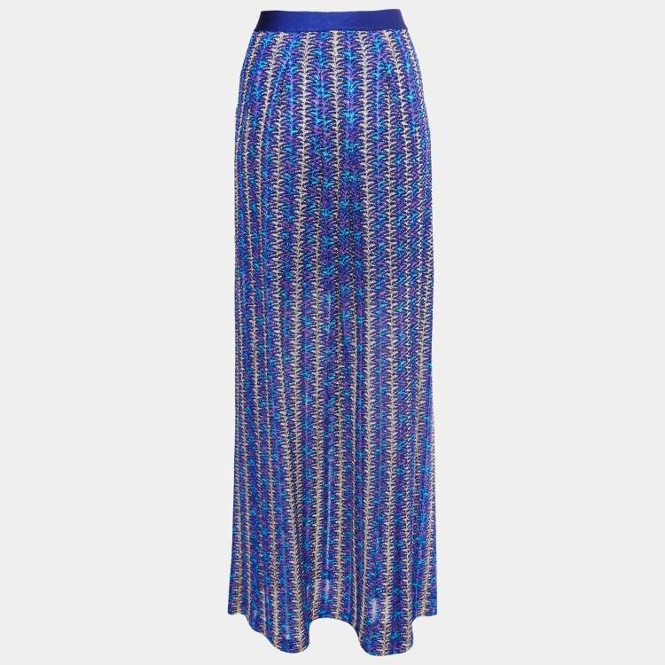 Pre Owned Missoni Blue Patterned Crochet Lurex Knit Maxi Skirt M