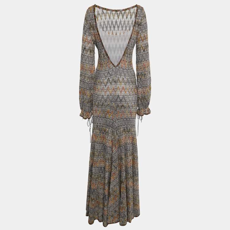 مملوكة مسبقًا Missoni Multicolor Chevron Lurex Knit V-Neck Long Sleeve Maxi Dress M