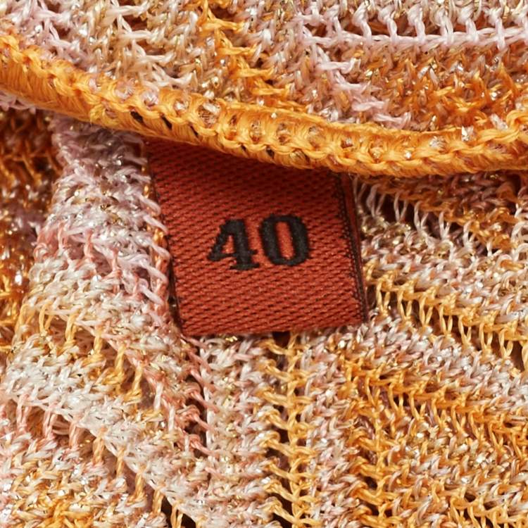 Pre Owned Missoni Orange Chevron Lurex Knit Pant Top Set S