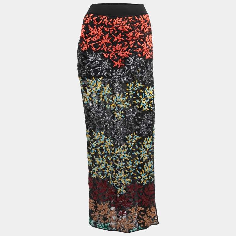 Pre Owned Missoni Multicolor Patterned Lurex Knit Midi Skirt M