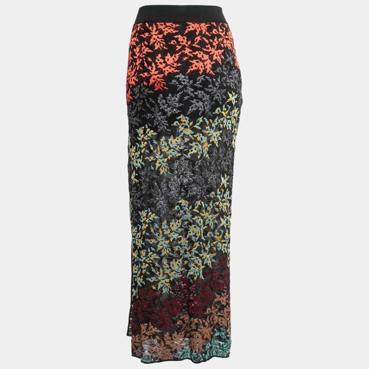 Pre Owned Missoni Multicolor Patterned Lurex Knit Midi Skirt M