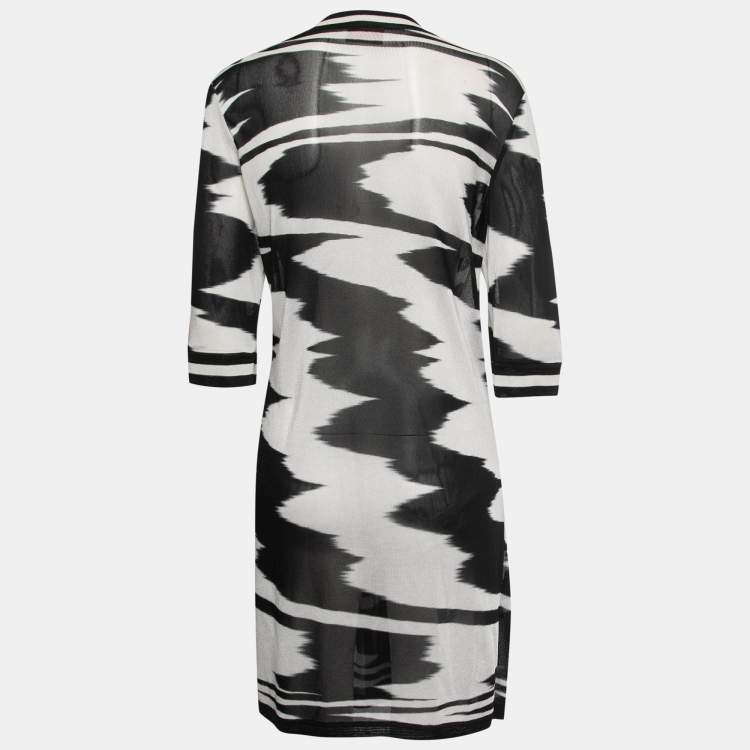 Pre Owned Missoni Black/White Abstract Printed Knit Open Cardigan M