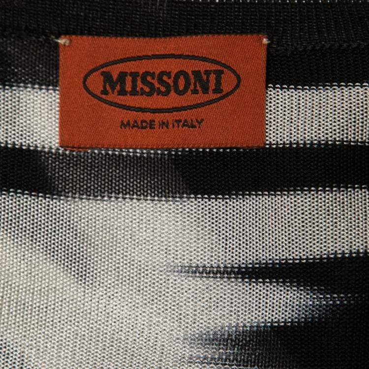 Pre Owned Missoni Black/White Abstract Printed Knit Open Cardigan M