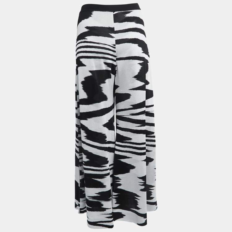 Pre Owned Missoni White/ Black Abstract Pattern Knit Wide Leg Pants M