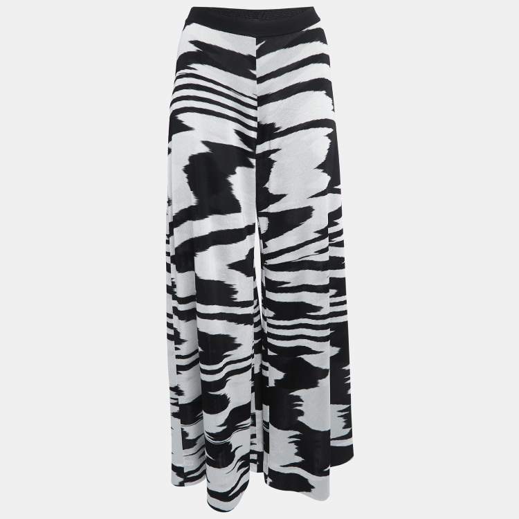 Pre Owned Missoni White/ Black Abstract Pattern Knit Wide Leg Pants M