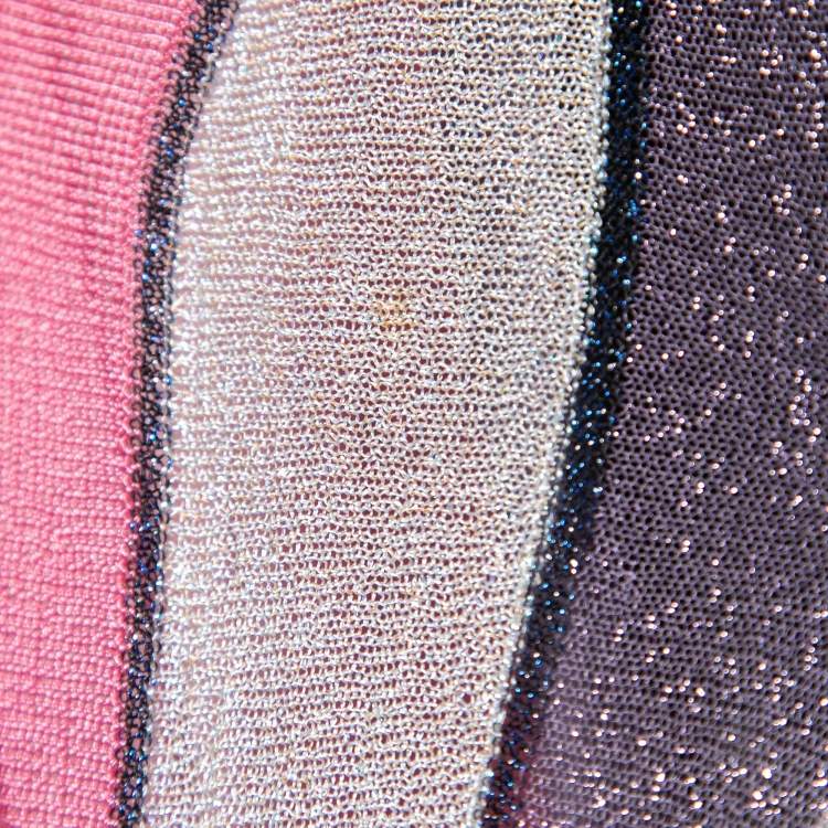 Pre Owned Missoni Multicolor Striped Lurex Knit One Shoulder Maxi Dress S