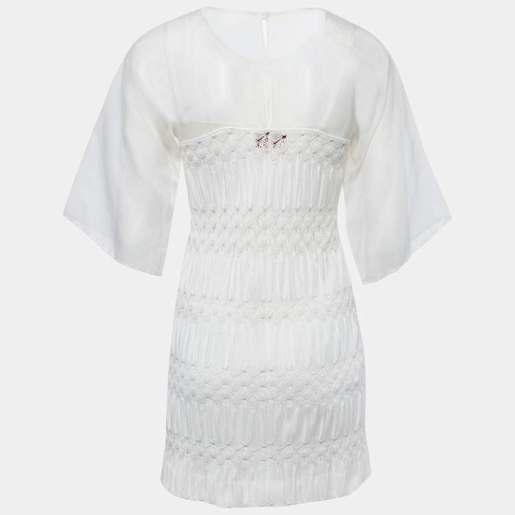 Pre Owned Missoni White Silk & Knit Mini Dress S