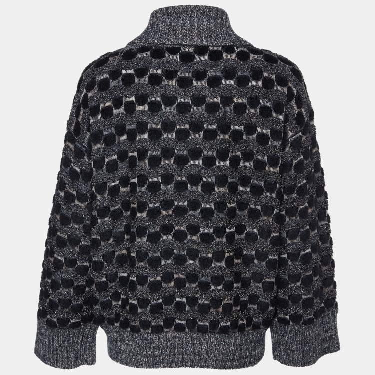 Pre Owned Missoni Monochrome Patterned Lurex Knit Button Front Cardigan S