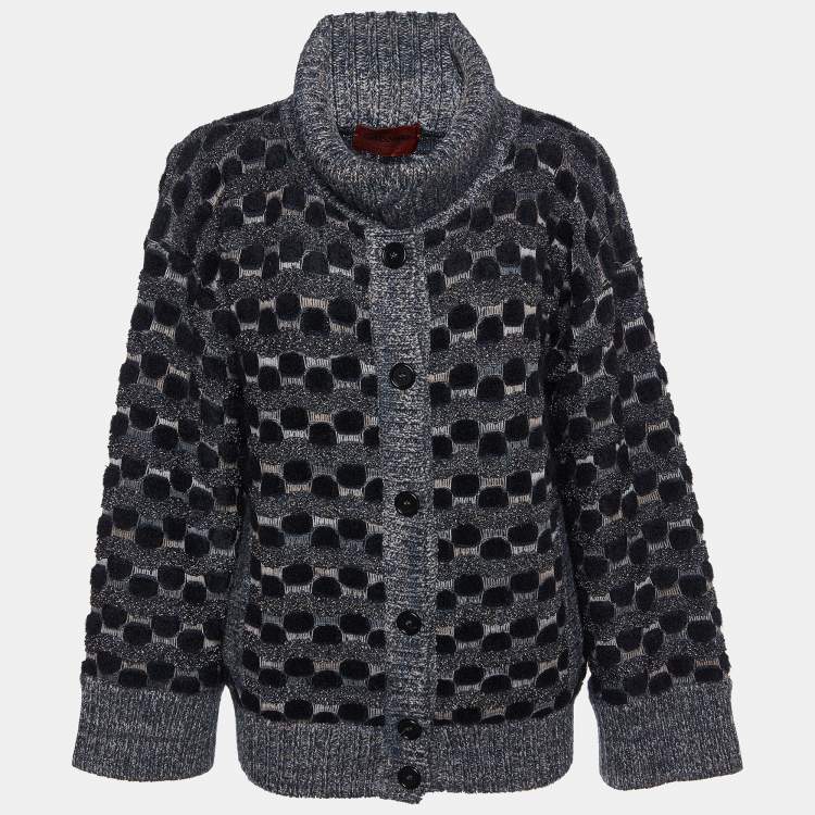 Pre Owned Missoni Monochrome Patterned Lurex Knit Button Front Cardigan S