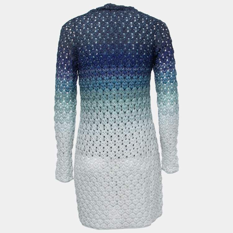 Pre Owned Missoni Blue Ombre Lurex Knit Button Front Long Cardigan S/M