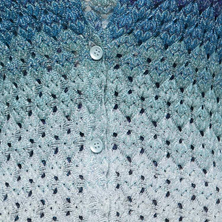 Pre Owned Missoni Blue Ombre Lurex Knit Button Front Long Cardigan S/M
