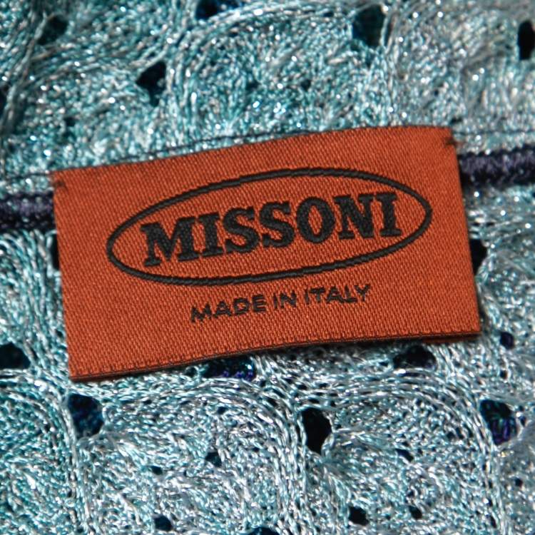 Pre Owned Missoni Blue Ombre Lurex Knit Button Front Long Cardigan S/M