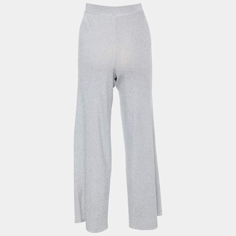 Pre Owned Missoni Silver Lurex Knit Straight Leg Pants M