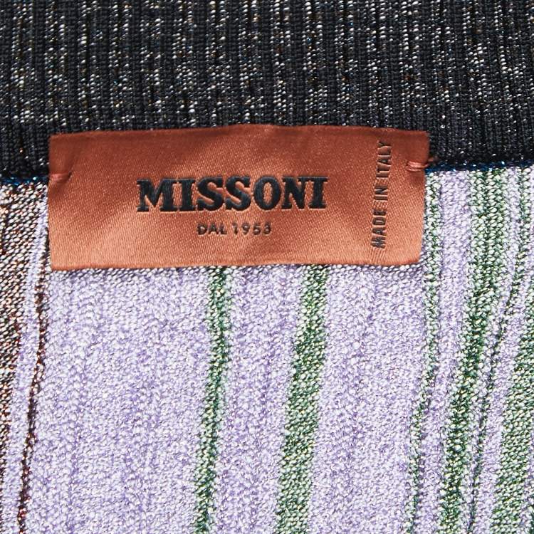 Pre Owned Missoni Multicolor Striped Lurex Knit Long Sleeve Top XL