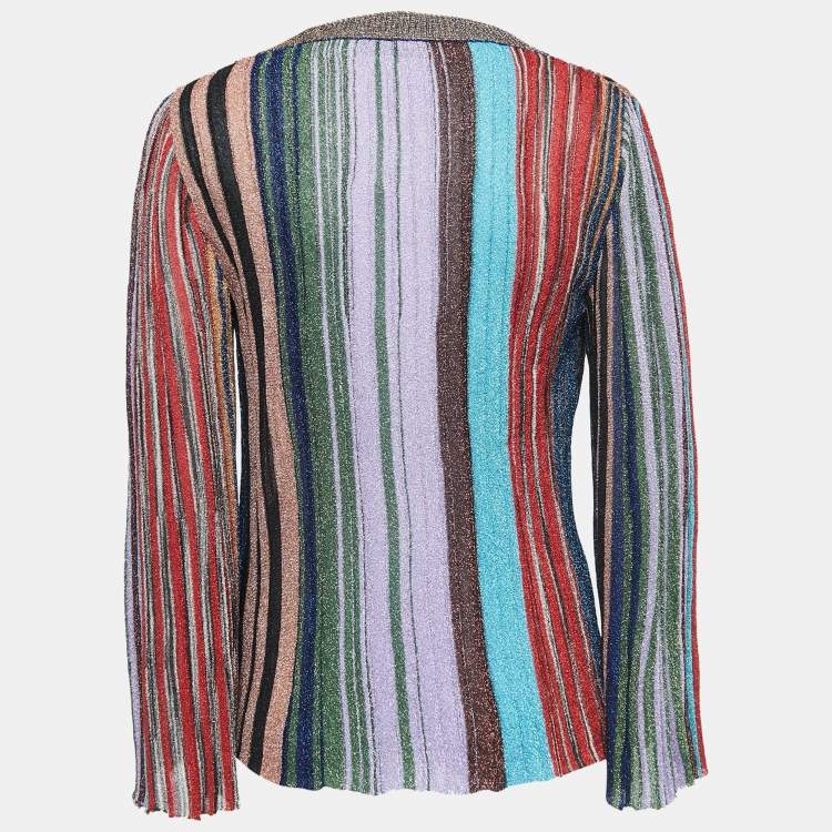 Pre Owned Missoni Multicolor Striped Lurex Knit Long Sleeve Top XL