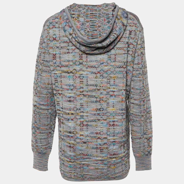 Pre Owned Missoni Grey Patterned Wool Knit Zip Front Jacket XL