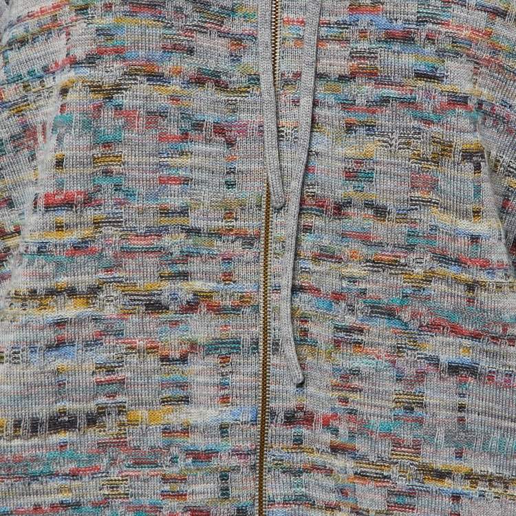 Pre Owned Missoni Grey Patterned Wool Knit Zip Front Jacket XL