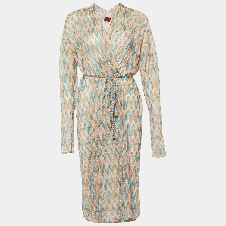 Pre Owned Missoni Multicolor patterned Knit Open Front Belted Long Cardigan L