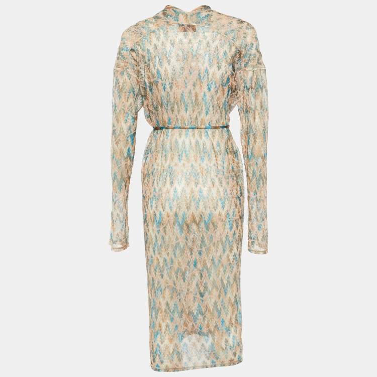 Pre Owned Missoni Multicolor patterned Knit Open Front Belted Long Cardigan L