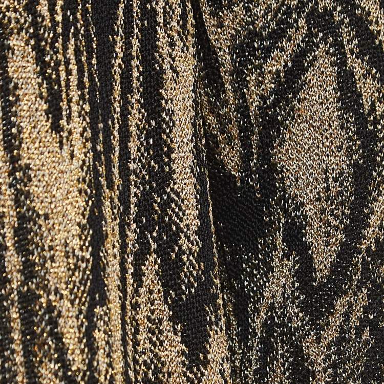 Pre Owned Missoni Black/Gold Patterned Knit Open Front Long Cardigan M