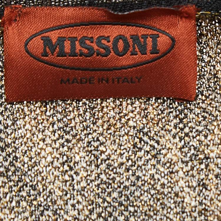 Pre Owned Missoni Black/Gold Patterned Knit Open Front Long Cardigan M