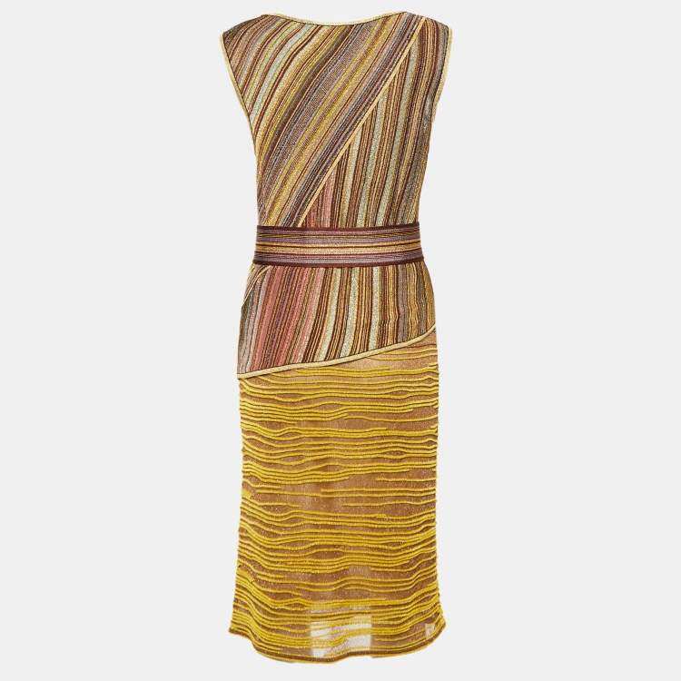 Pre Owned Missoni Multicolor Striped Lurex Knit Belted Top & Skirt Set M