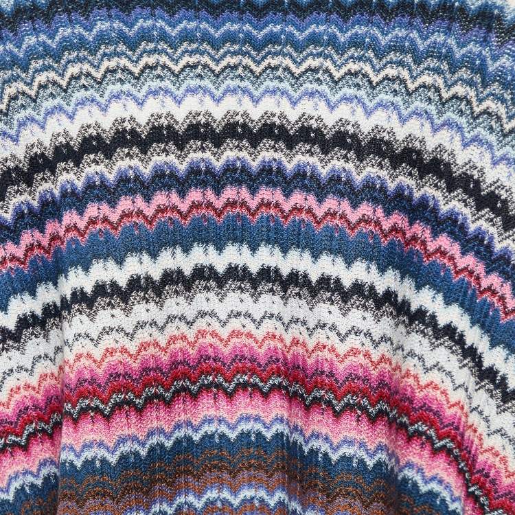 Pre Owned Missoni Multicolor Chevron Cotton Knit Fringed Poncho One Size