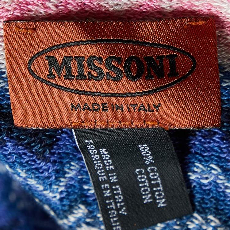 Pre Owned Missoni Multicolor Chevron Cotton Knit Fringed Poncho One Size