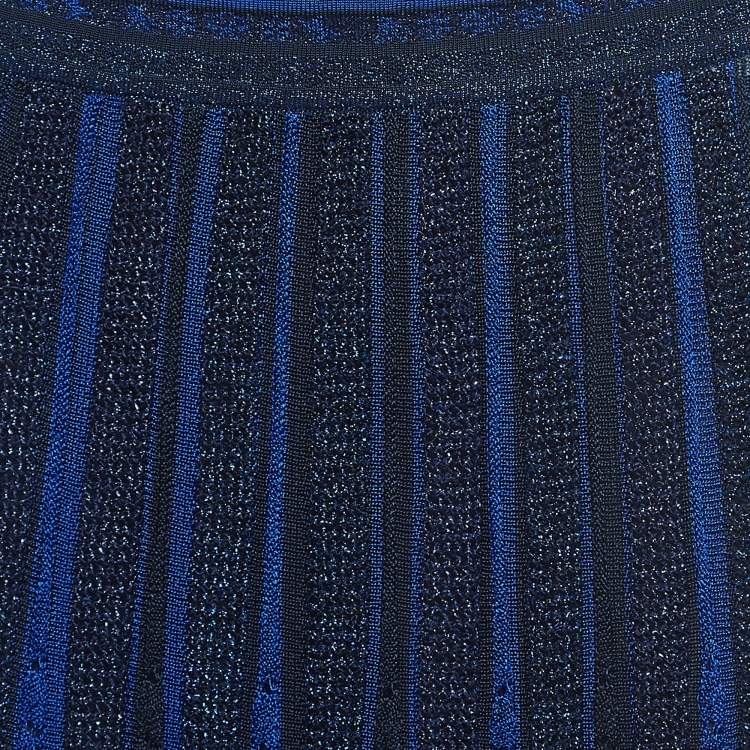 Pre Owned Missoni Navy Blue Striped Lurex Knit One Shoulder Maxi Dress L