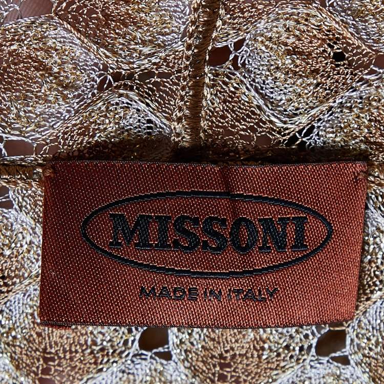 Pre Owned Missoni Brown/Gold Textured Lurex Knit Chain Belted Cardigan XL