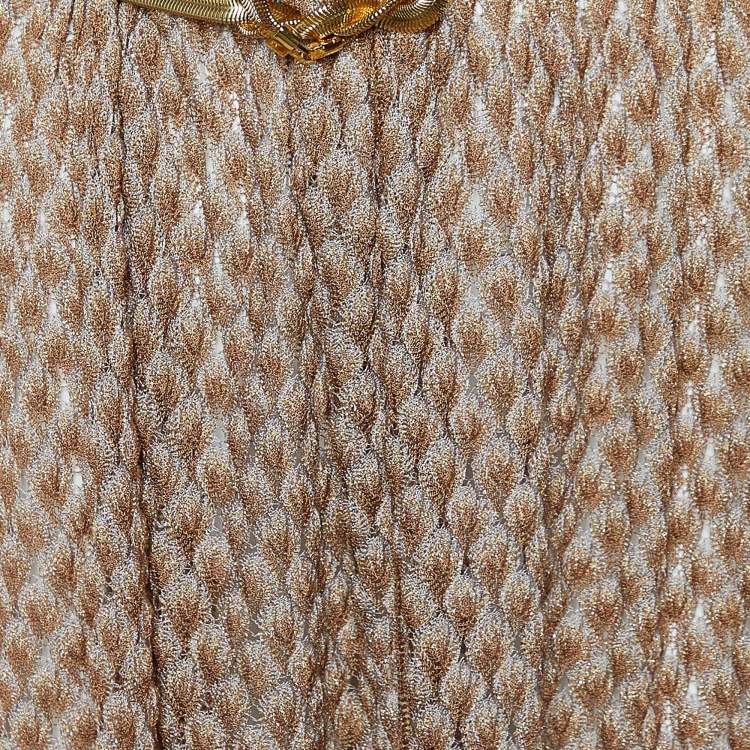 Pre Owned Missoni Brown/Gold Textured Lurex Knit Chain Belted Cardigan XL
