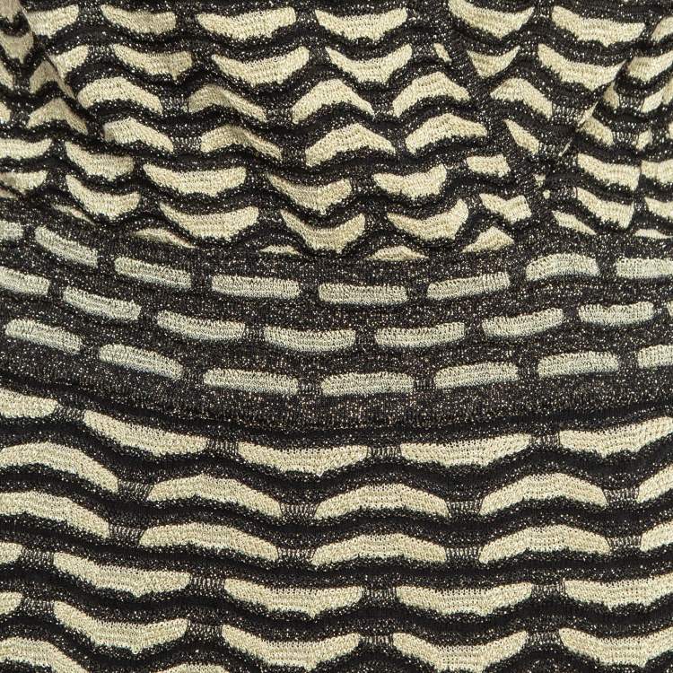 Pre Owned Missoni Cream/Black Chevron Pattern Metallized Knit V-Neck Mini Dress M