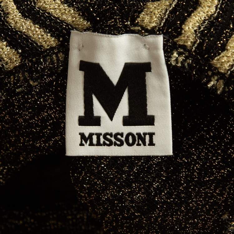 Pre Owned Missoni Cream/Black Chevron Pattern Metallized Knit V-Neck Mini Dress M