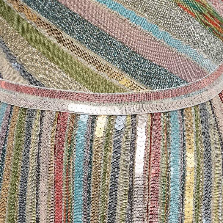Pre Owned Missoni Multicolor Sequin Embellished Lurex Knit One Shoulder Maxi Dress S
