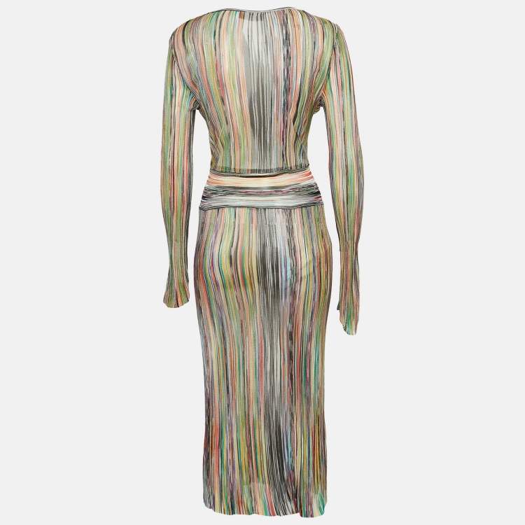 Pre Owned Missoni Multicolor Striped Knit Wrap Style Midi Dress S  