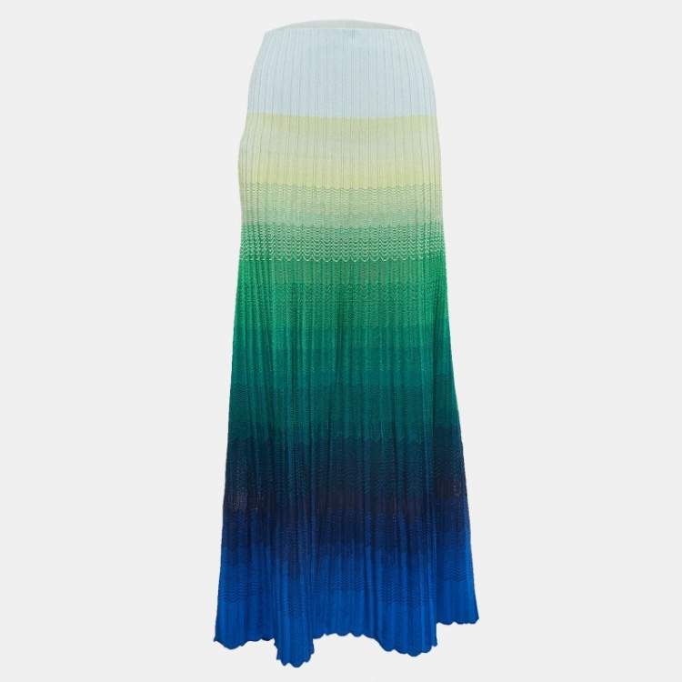 Pre Owned Missoni Multicolor Chevron Knit Flared Maxi Skirt M