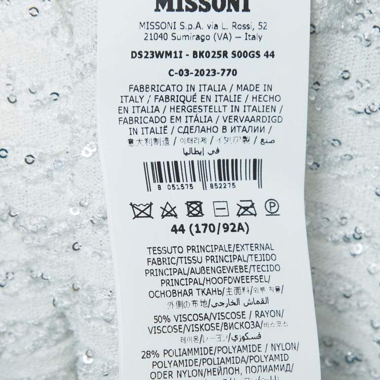 Pre Owned Missoni White Sequined Knit Midi Dress IT 44