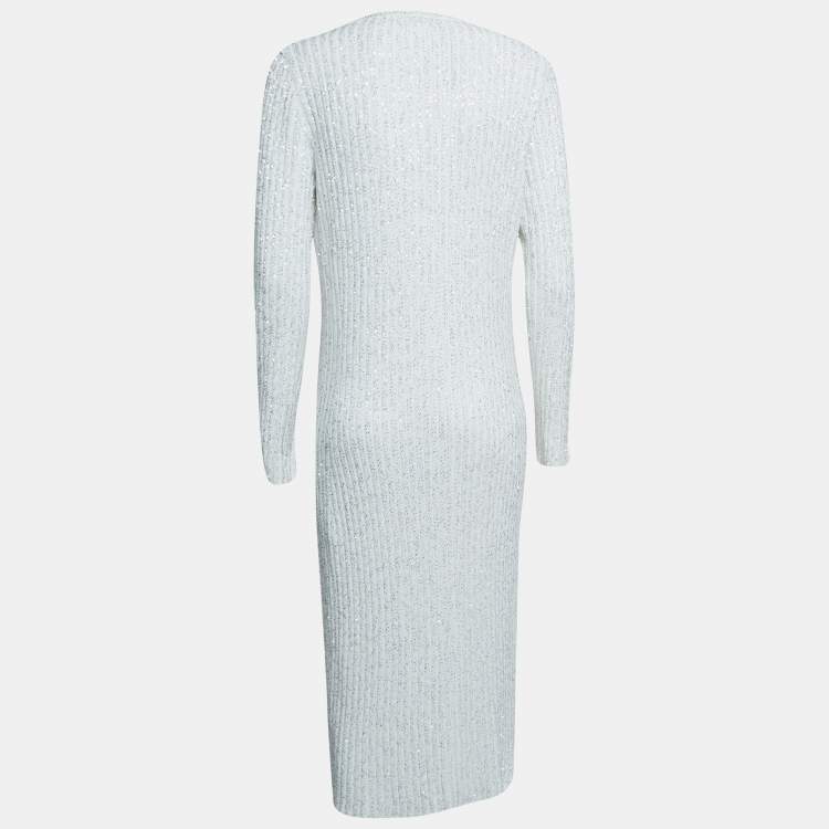 Pre Owned Missoni White Sequined Knit Midi Dress IT 44