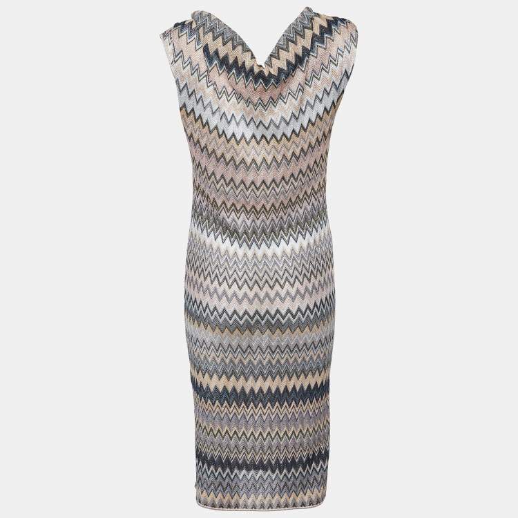 Pre Owned Missoni Multicolor Chevron Lurex Knit Cowl Neck Midi Dress M