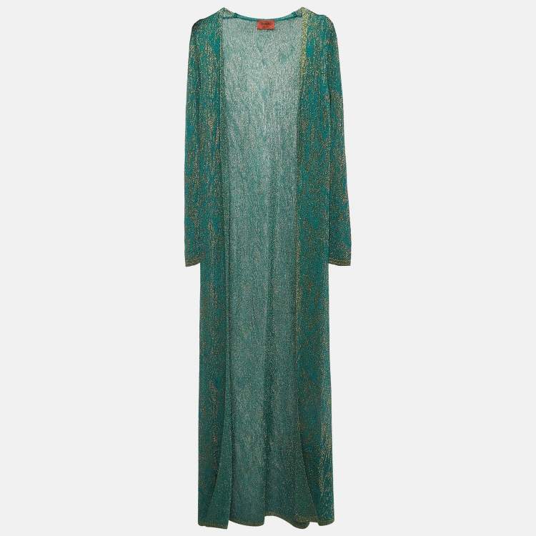 Pre Owned Missoni Green Patterned Lurex Knit Long Cardigan S