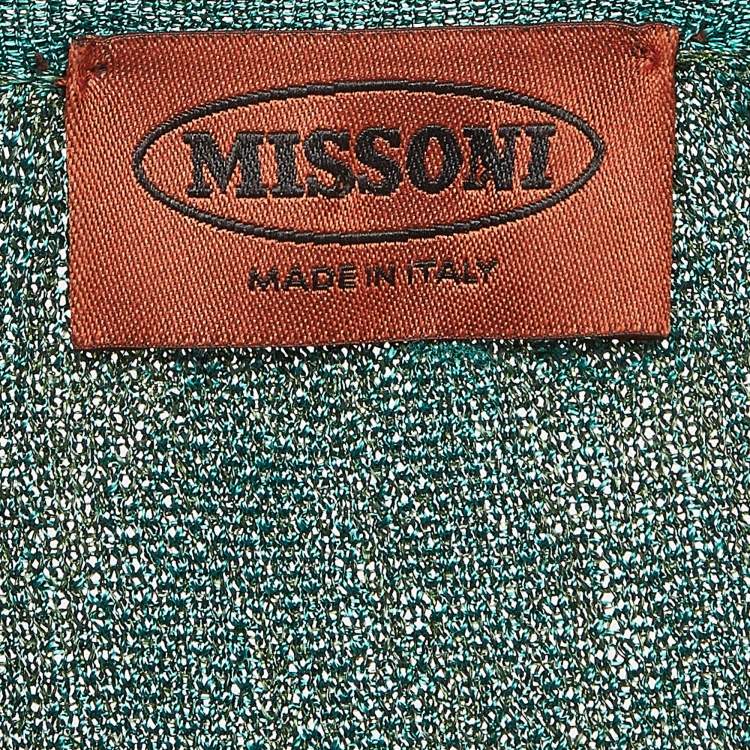 Pre Owned Missoni Green Patterned Lurex Knit Long Cardigan S