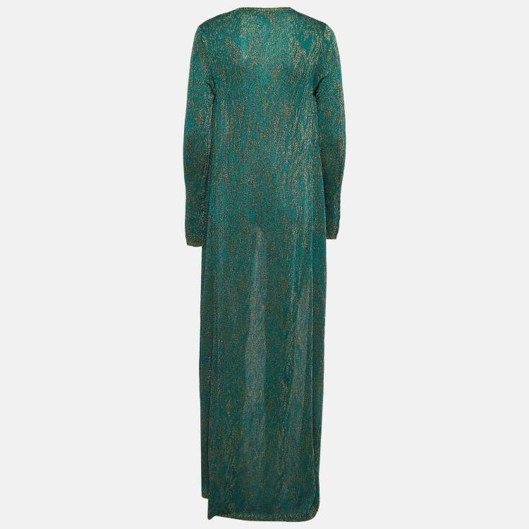 Pre Owned Missoni Green Patterned Lurex Knit Long Cardigan S