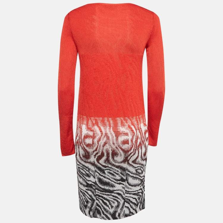 Pre Owned Missoni Red Patterned Wool Blend Knit Mini Dress S