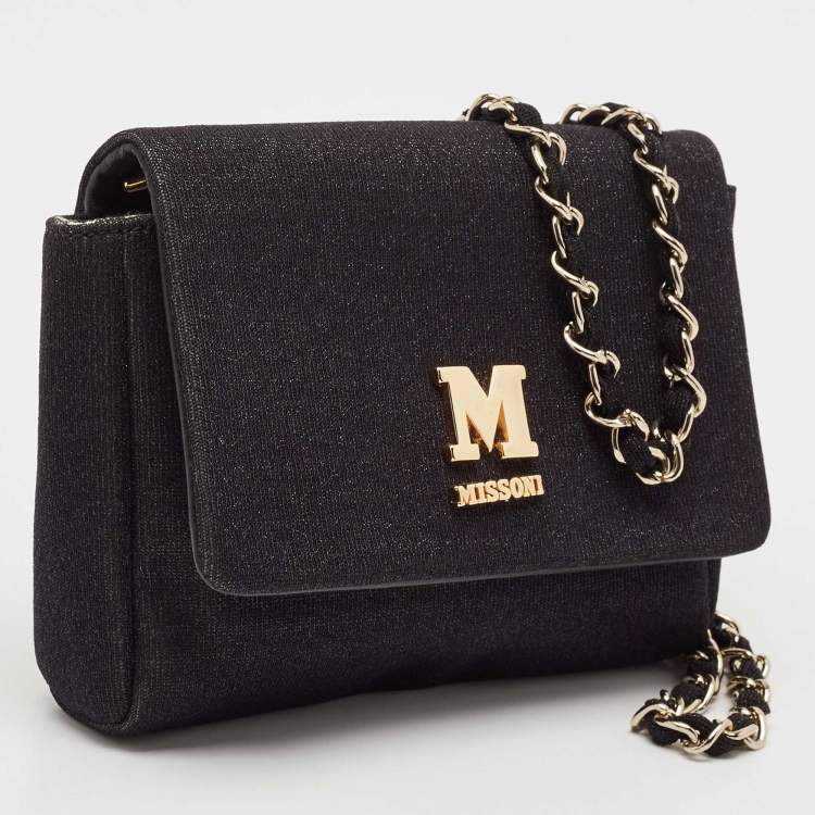 Pre Owned Missoni Black Fabric Logo Flap Shoulder Bag