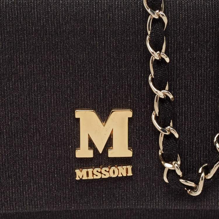 Pre Owned Missoni Black Fabric Logo Flap Shoulder Bag