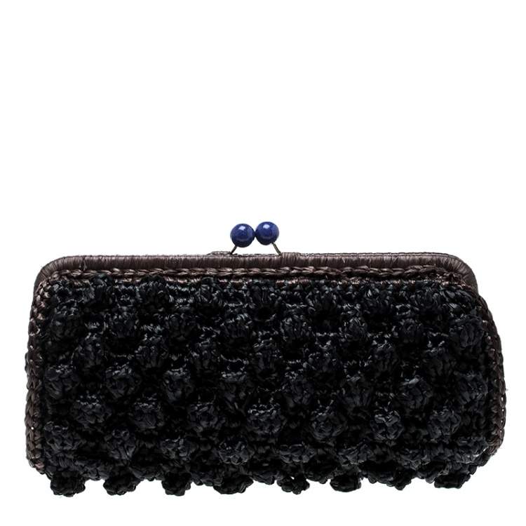 Pre Owned Missoni Black Crochet Straw Clutch